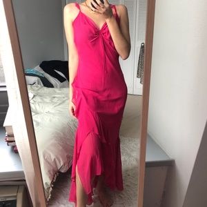 Vintage Hot Pink tiered ruffled pink gown